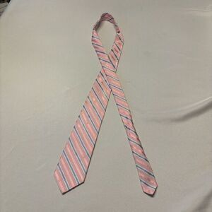 Brooks Brothers Pink Tie With Blue & White‎ Stripes 100% Silk Men's Necktie 58''